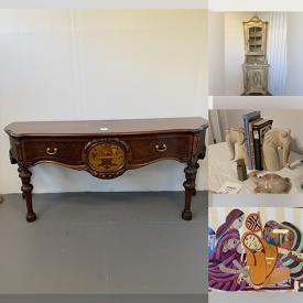 MaxSold Auction: This online auction features wood carvings, marble carvings, curio cabinet, garden pots & art, garden tools, bed linens, fireplace accessories, office accessories, art glass, Blue Delft miniatures, Victorian Era door knobs, McCoy pots and much more!!